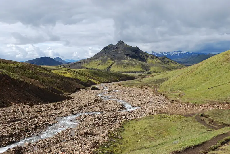 Landscape as seen from Laugavegur hiking trail, Iceland. Grashagakvisl River in the front.