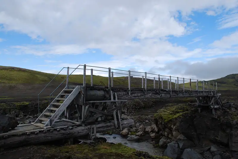 Bridge over Kaldaklofskvísl River imaged during Laugavegur, Iceland