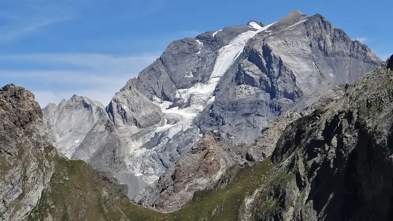 Grande Casse, glacier des grands couloirs et col du Grand Marchet au plremier plan , photo prise du col du Petit MArchet